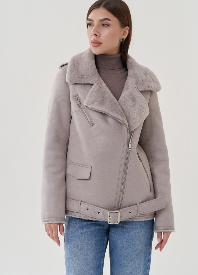 Дубленка из эко замши с английским воротником модель № 25406 в кредит