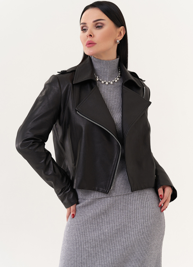 Укороченная куртка из натуральной кожи модель № 26895 универмаг малина