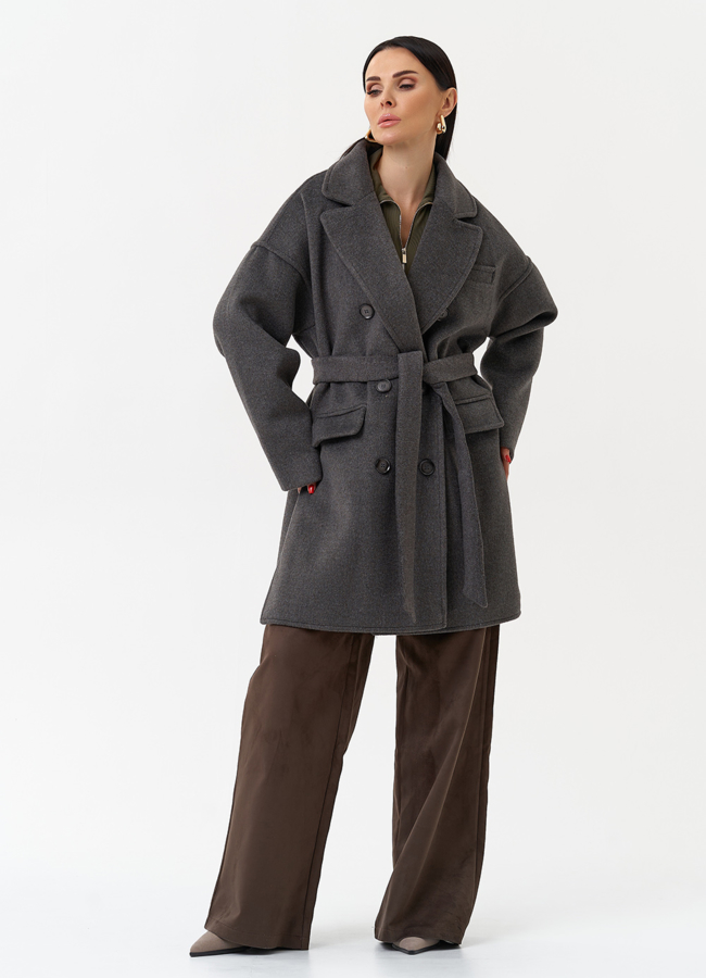 Женское укороченное пальто с поясом модель № 30196 в рассрочку