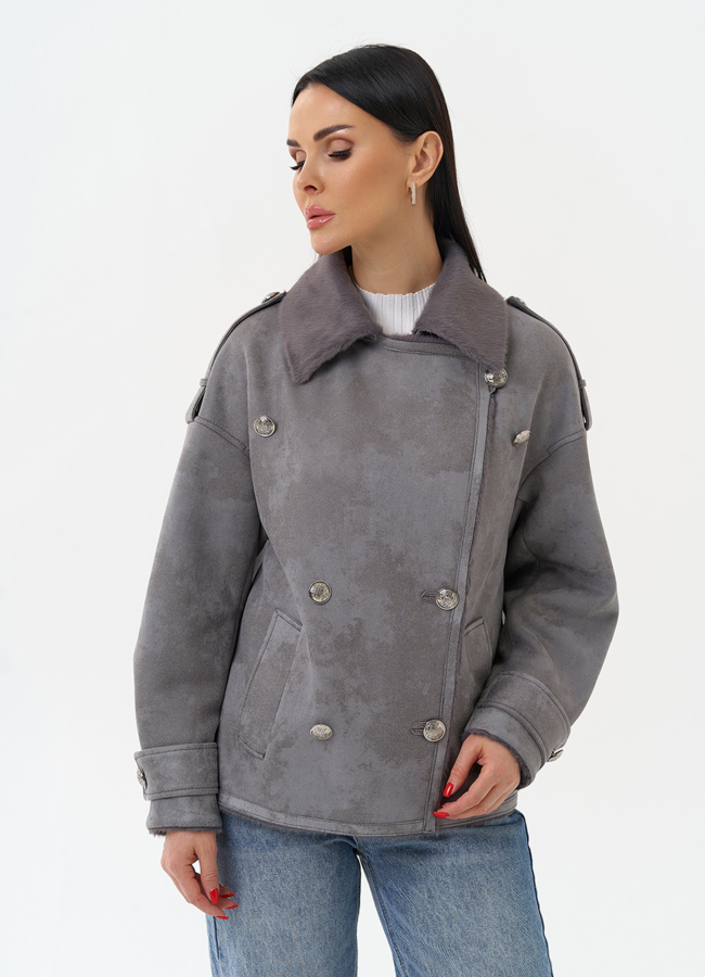 Дубленка из эко замши с акцентными пуговицами модель № 29987 в рассрочку