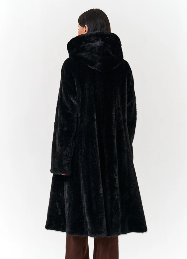 фото Шуба из меха норки с капюшоном модель № 32681