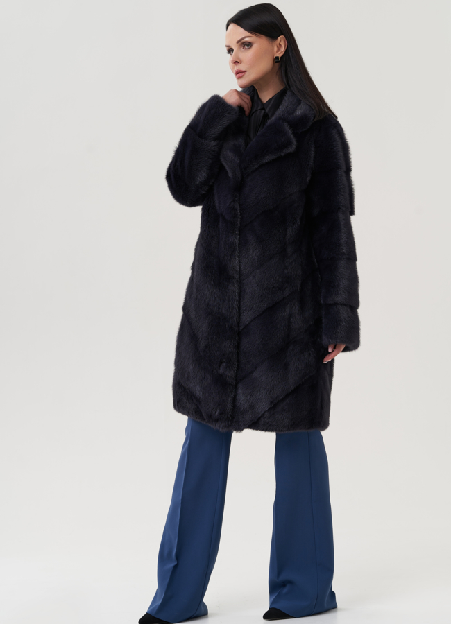 фото Шуба в цвете графит с английским воротником модель № 24745