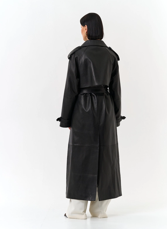 Женский длинный плащ из натуральной кожи