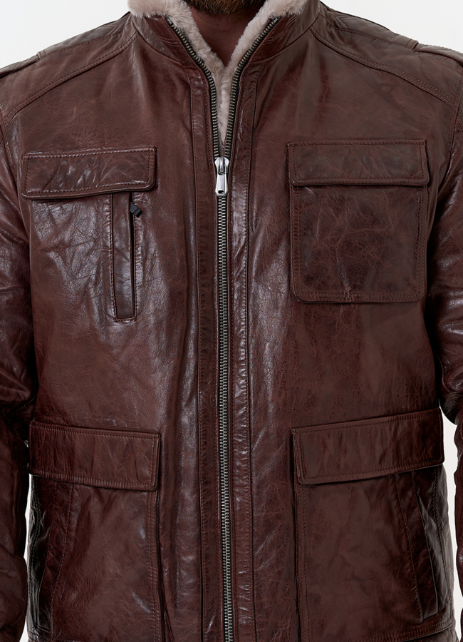 Куртка из натуральной кожи коричневого цвета модель № 31419 универмаг малина