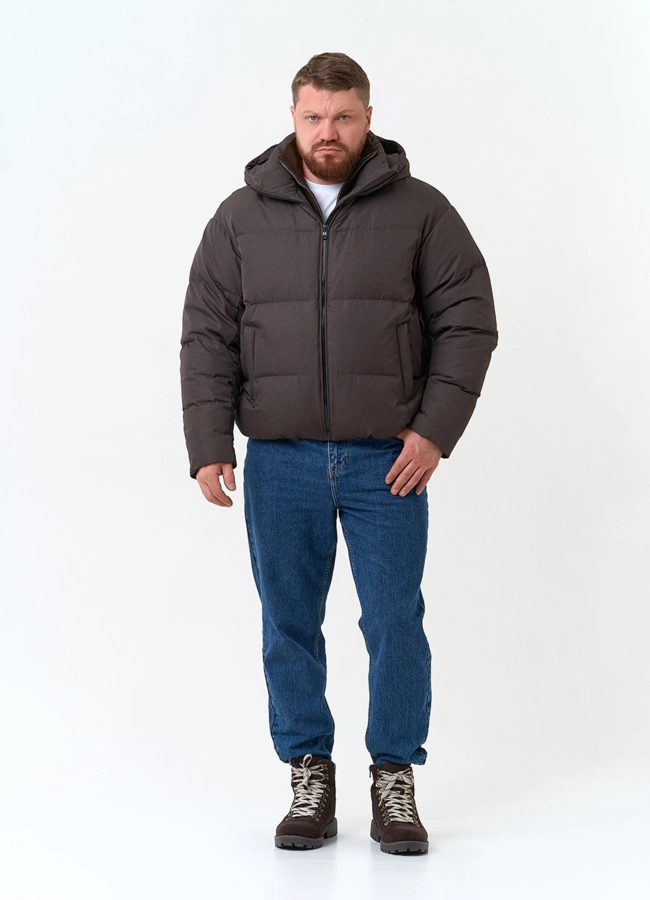 Мужской пуховик с капюшоном  модель № 34383 в кредит фото