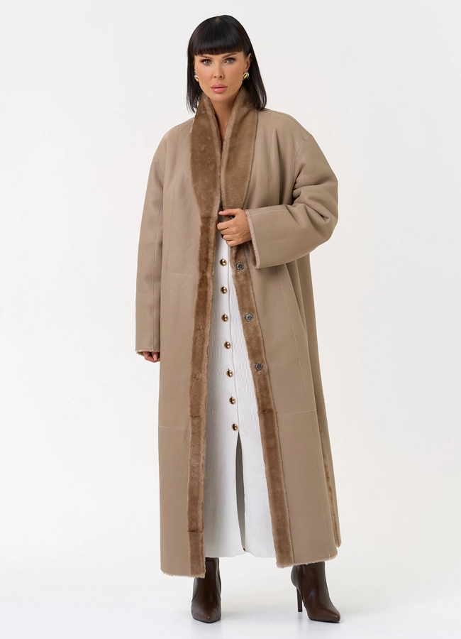 Двухсторонняя женская дубленка с декоративным поясом модель № 31632 универмаг малина