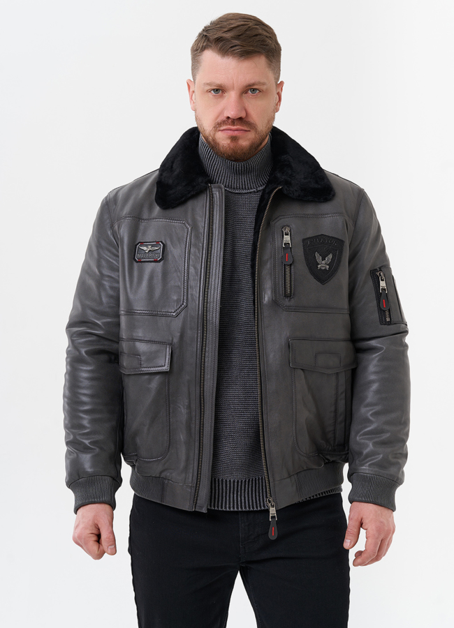 Мужская дубленка  модель № 29049 меха малина