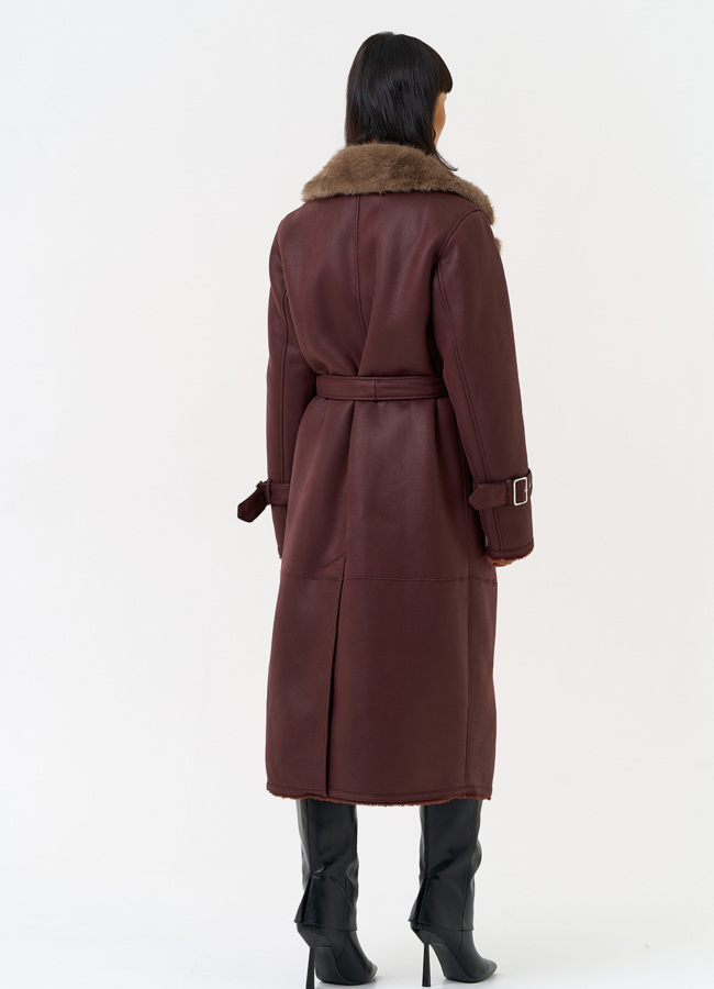 Женская дубленка из эко замши с английским воротником модель № 31511 в кредит