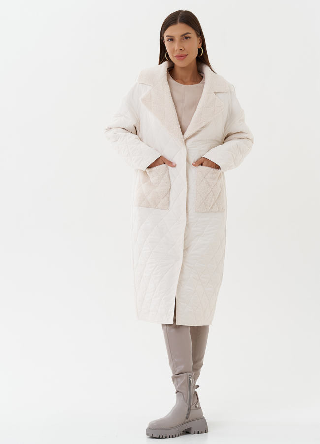 Двустороннее демисезонное пальто с экомехом модель № К28105 меха малина