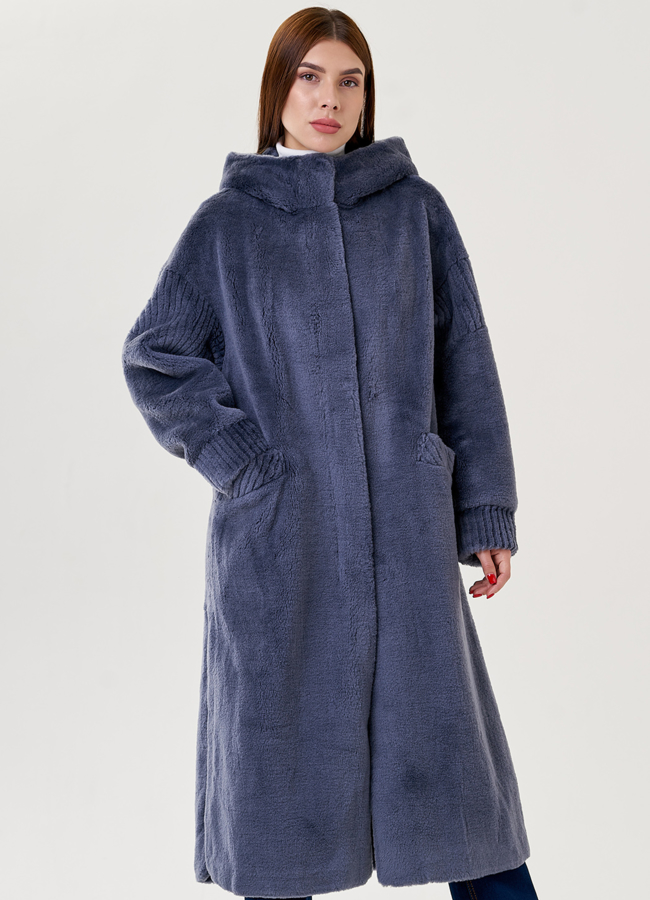 Женское пальто из шерсти с капюшоном  модель № 23522 в кредит