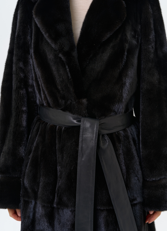 Женская шуба из меха норки blackglama с поясом модель № 31634 универмаг малина