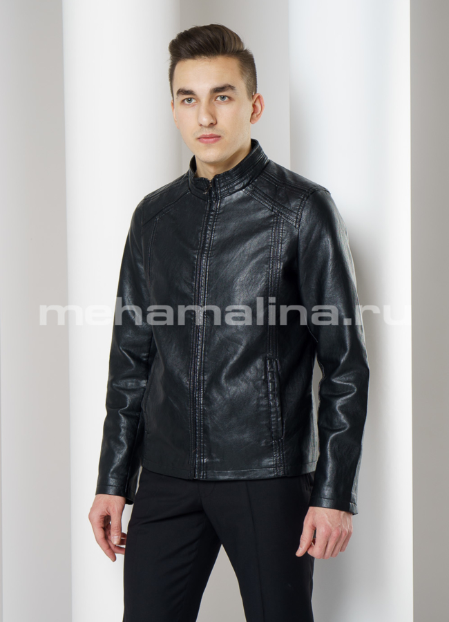 Куртка из эко кожи на молнии модель № 8820 меха малина
