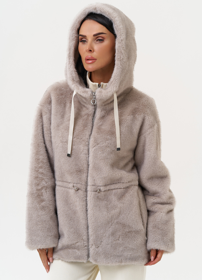 Женская куртка из эко меха с капюшоном модель № 31230 универмаг малина