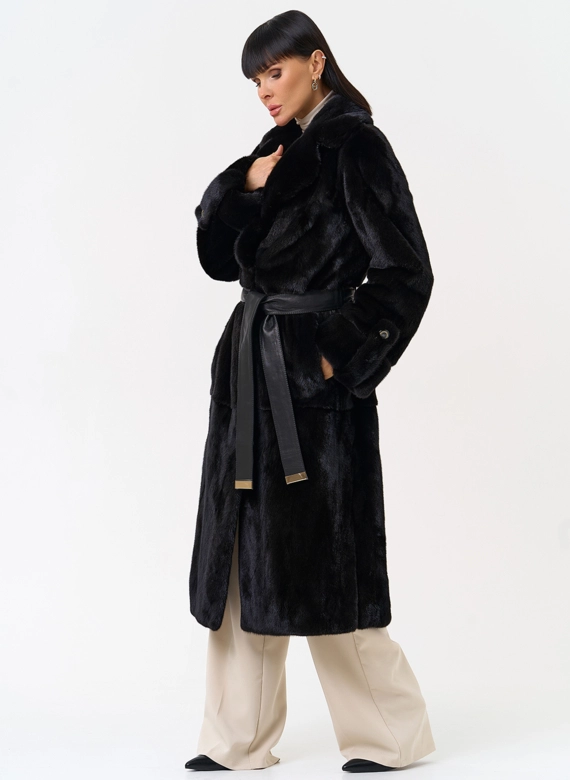 Женская шуба из меха норки blackglama с поясом