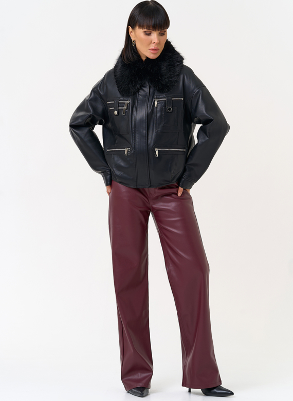 Женская утепленная куртка из эко кожи черного цвета