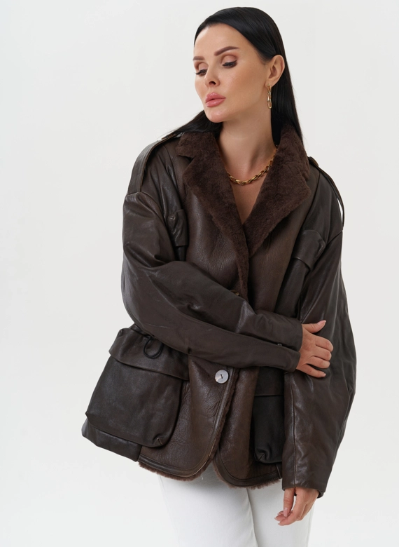 Комбинированная куртка из натуральной кожи и овчины фото