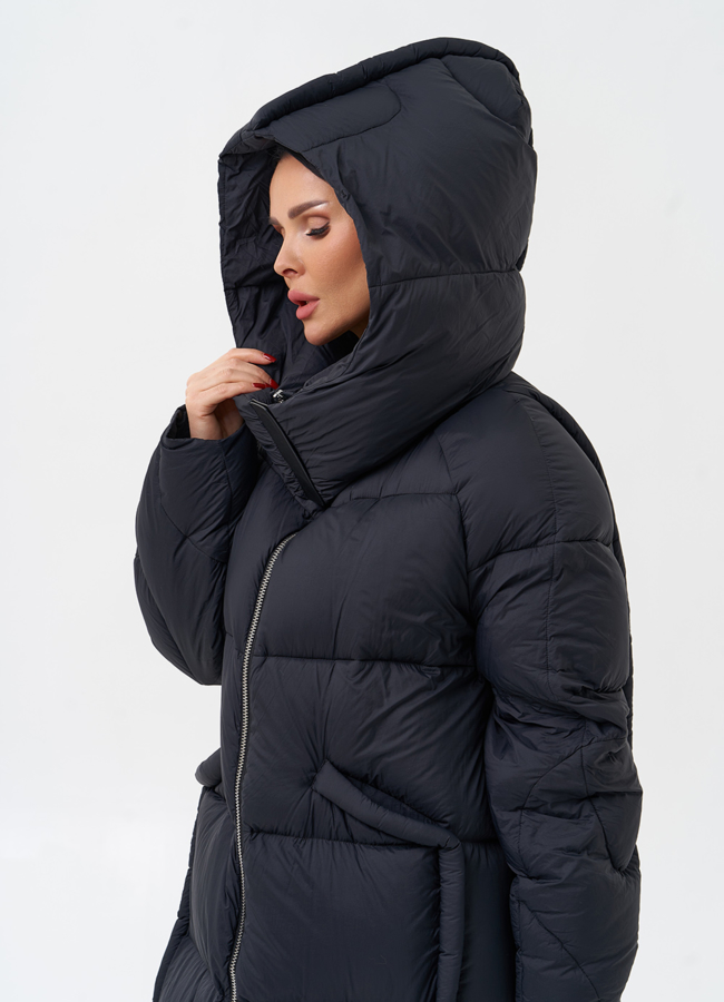 Женский пуховик с капюшоном  модель № 28972 универмаг малина