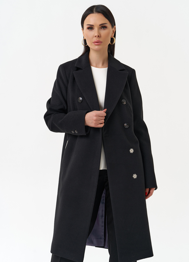 Женское двубортное пальто с поясом модель № 29892 универмаг малина