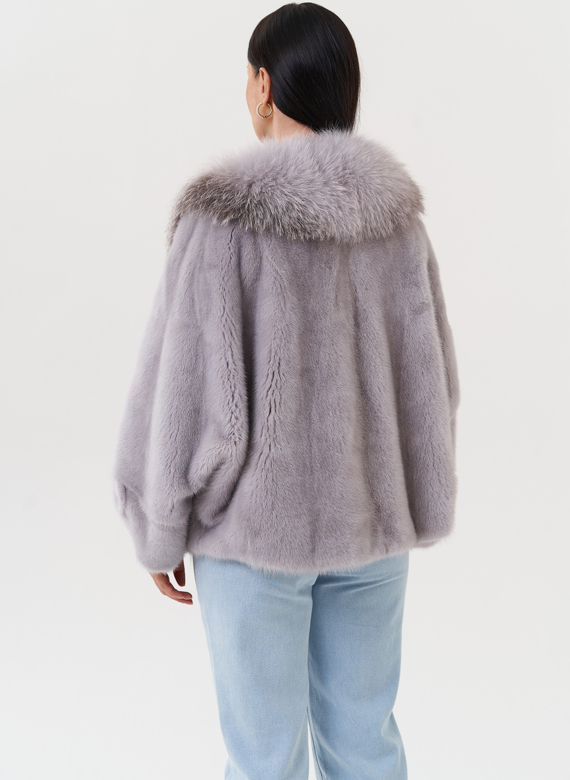 Укороченная норковая шуба с чернобуркой