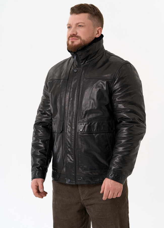 Куртка из натуральной кожи черного цвета модель № 25643 универмаг малина