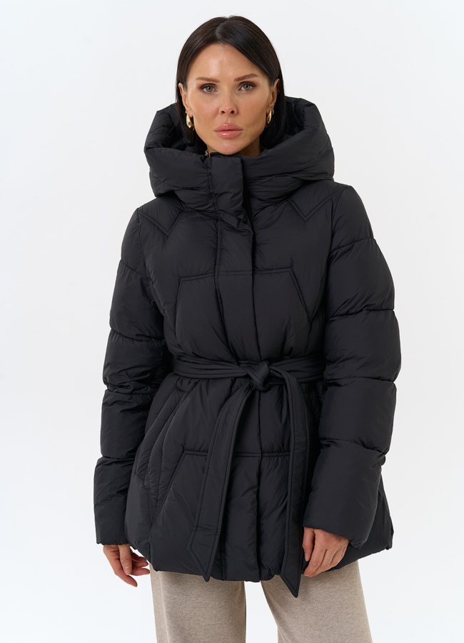 Женский пуховик с поясом модель № 31999 универмаг малина