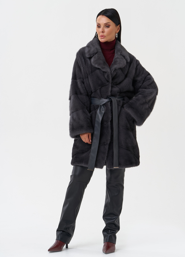 фото Норковая шуба с английским воротником модель № 28121