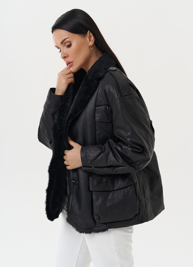 Куртка из натуральной кожи с английским воротником модель № 28120 универмаг малина