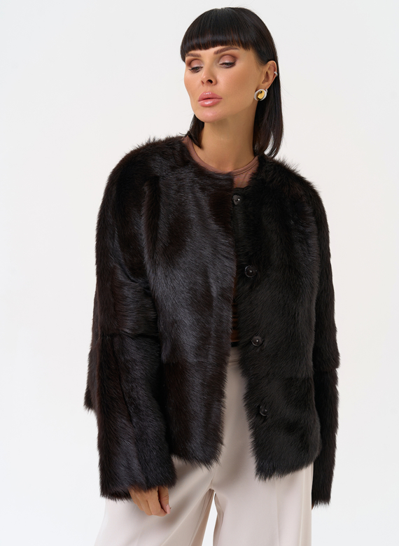 Женская натуральная дубленка в коричневом цвете